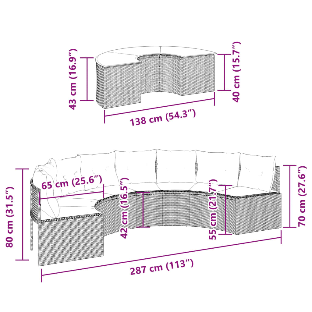 2-osaline aiadiivanite komplekt, poolümar, beež, polürotang