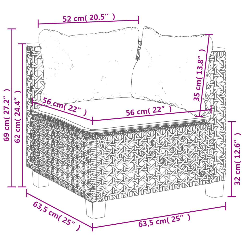 7-osaline aiadiivani komplekt patjadega, hall, polürotang