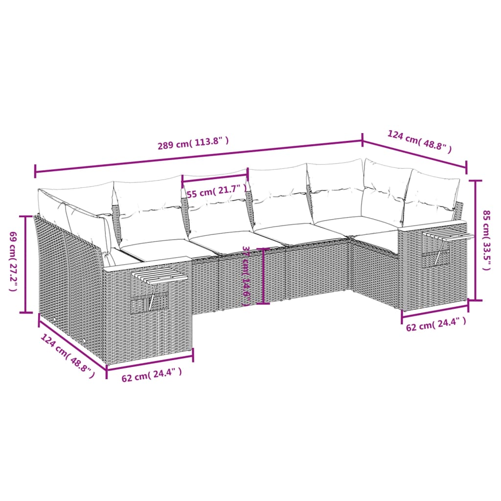 7-osaline aiadiivani komplekt patjadega, hall, polürotang