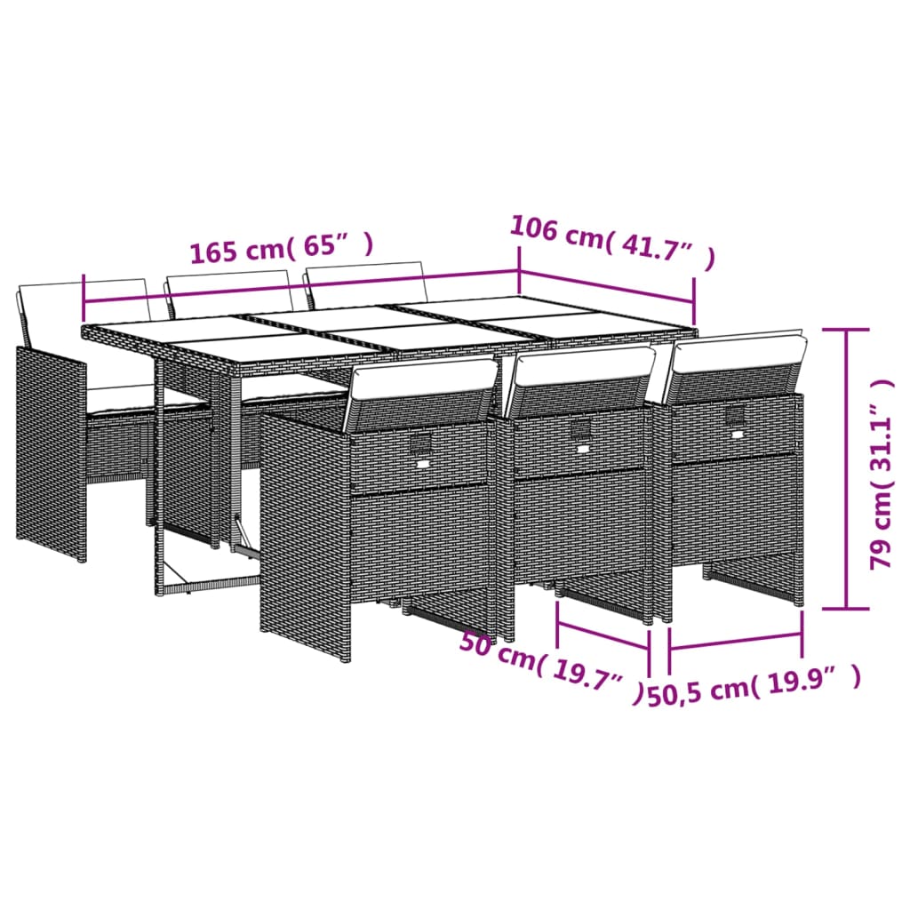 7-osaline aiamööbli komplekt patjadega, hall, polürotang