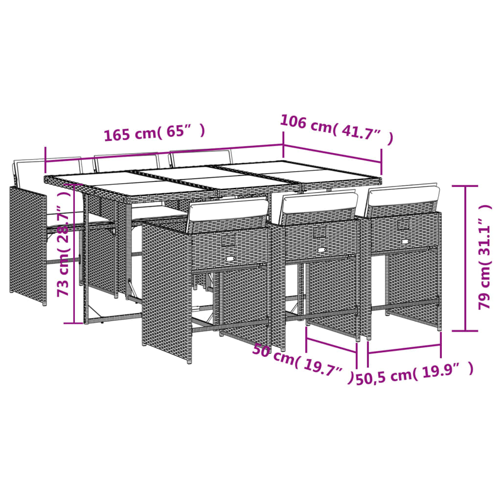 7-osaline aiamööbli komplekt patjadega, helehall, polürotang