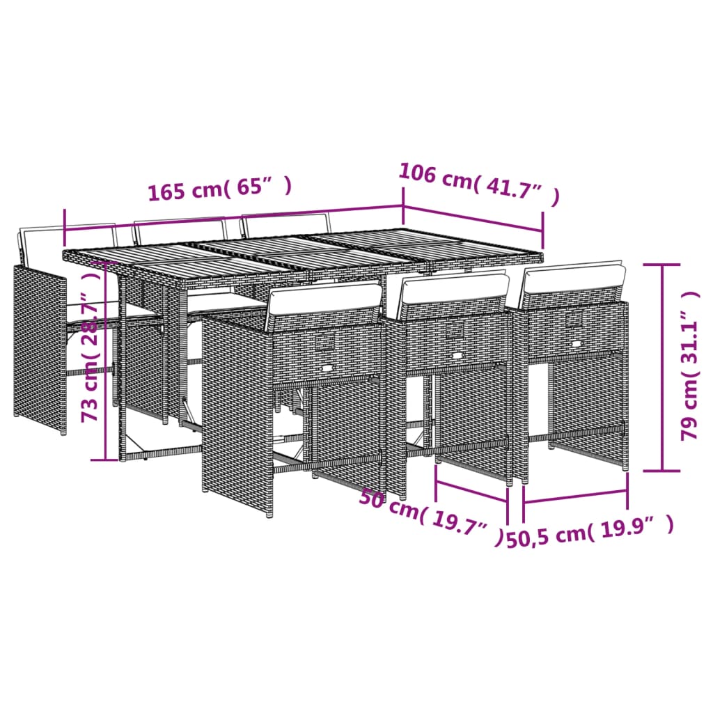 7-osaline aiamööbli komplekt patjadega, hall, polürotang