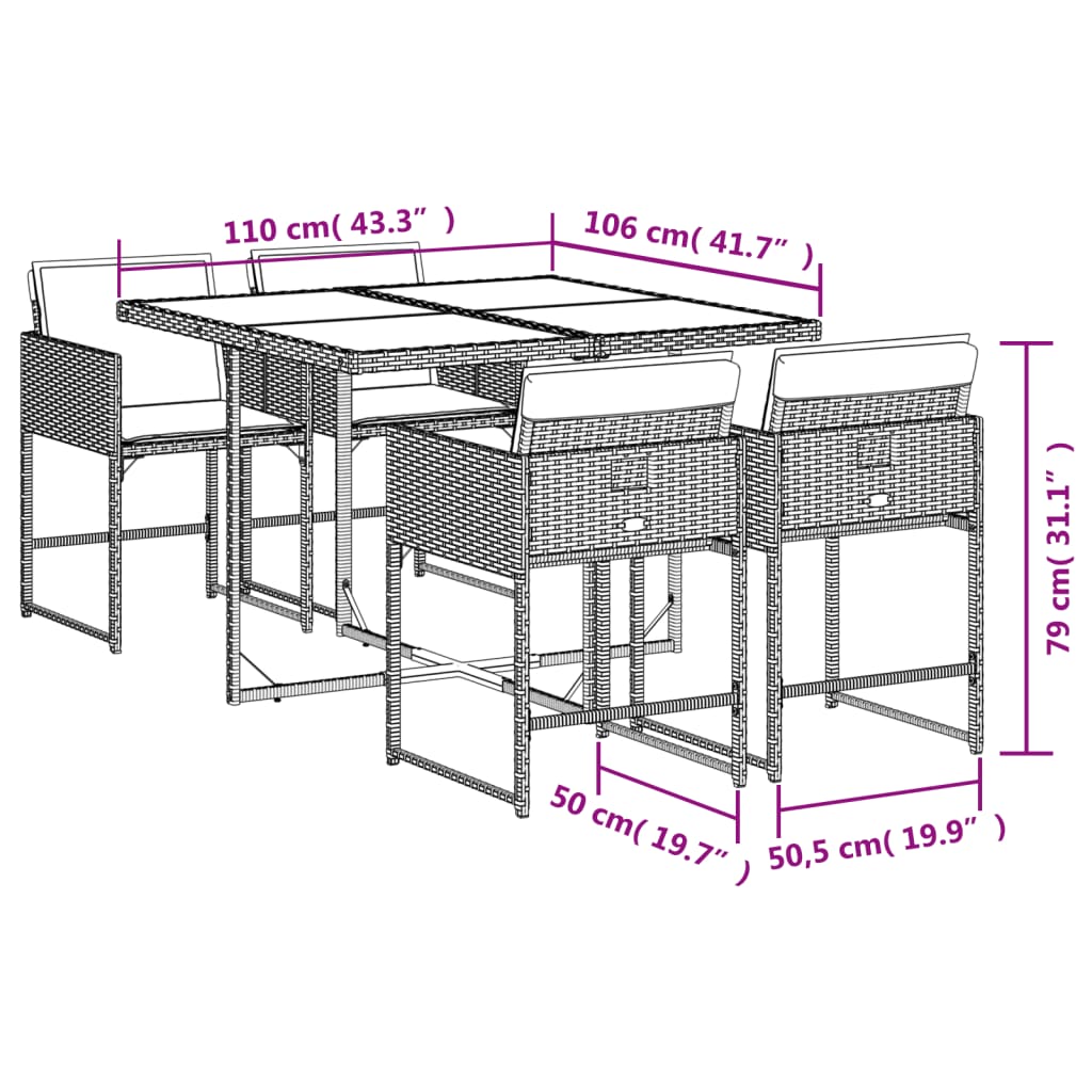 5-osaline aiamööbli komplekt patjadega, must, polürotang