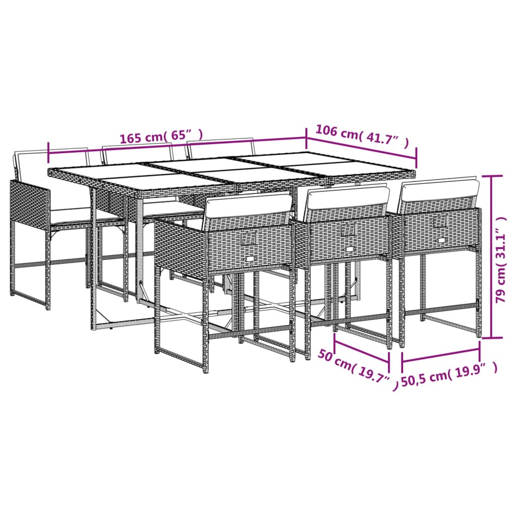 7-osaline aiamööbli komplekt patjadega, hall, polürotang