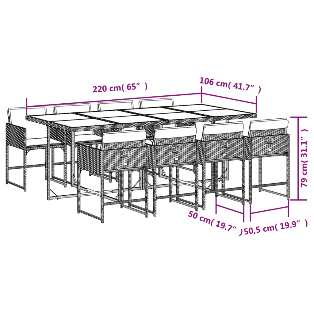 9-osaline aiamööbli komplekt patjadega, must, polürotang