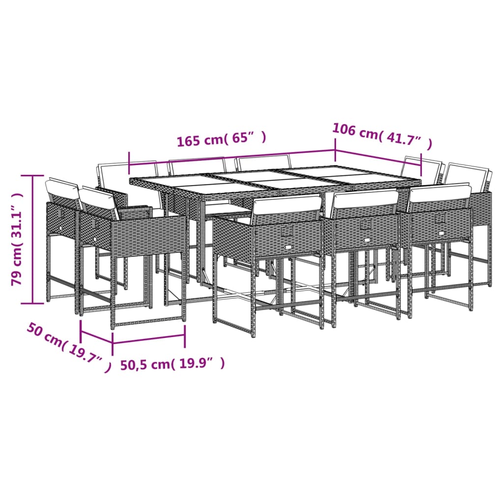 11-osaline aiamööbli komplekt patjadega, must, polürotang