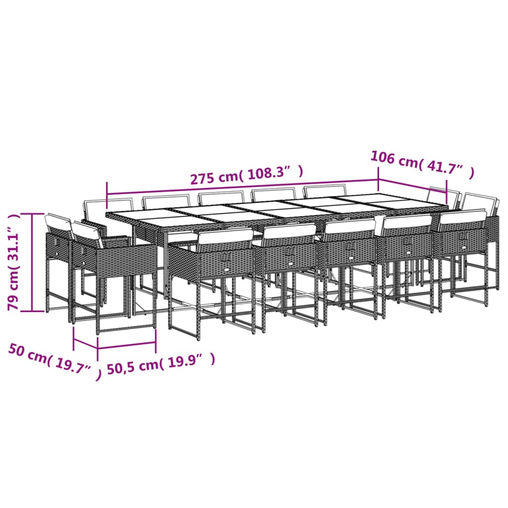 15-osaline aia söögimööbli komplekt patjadega, beež, PE-rotang