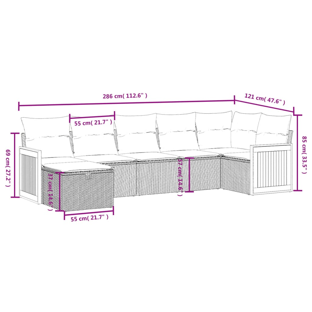 7-osaline aiadiivani komplekt patjadega, hall, polürotang