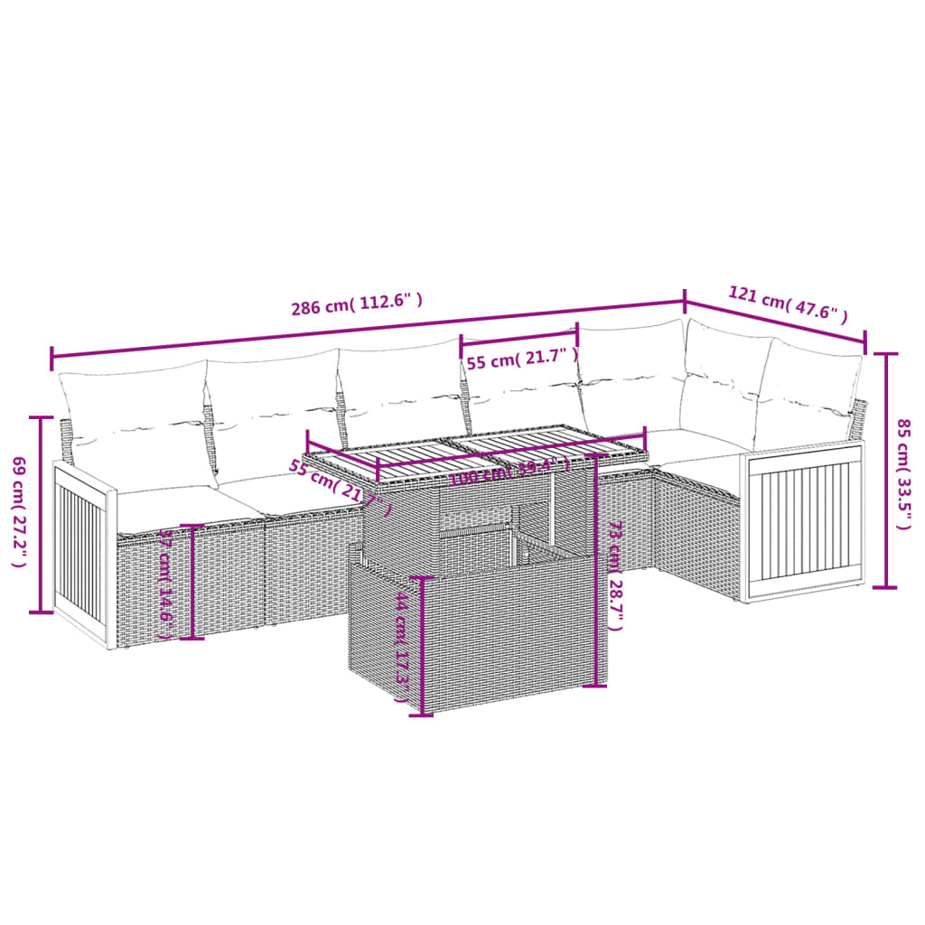 7-osaline aiadiivani komplekt patjadega, hall, polürotang