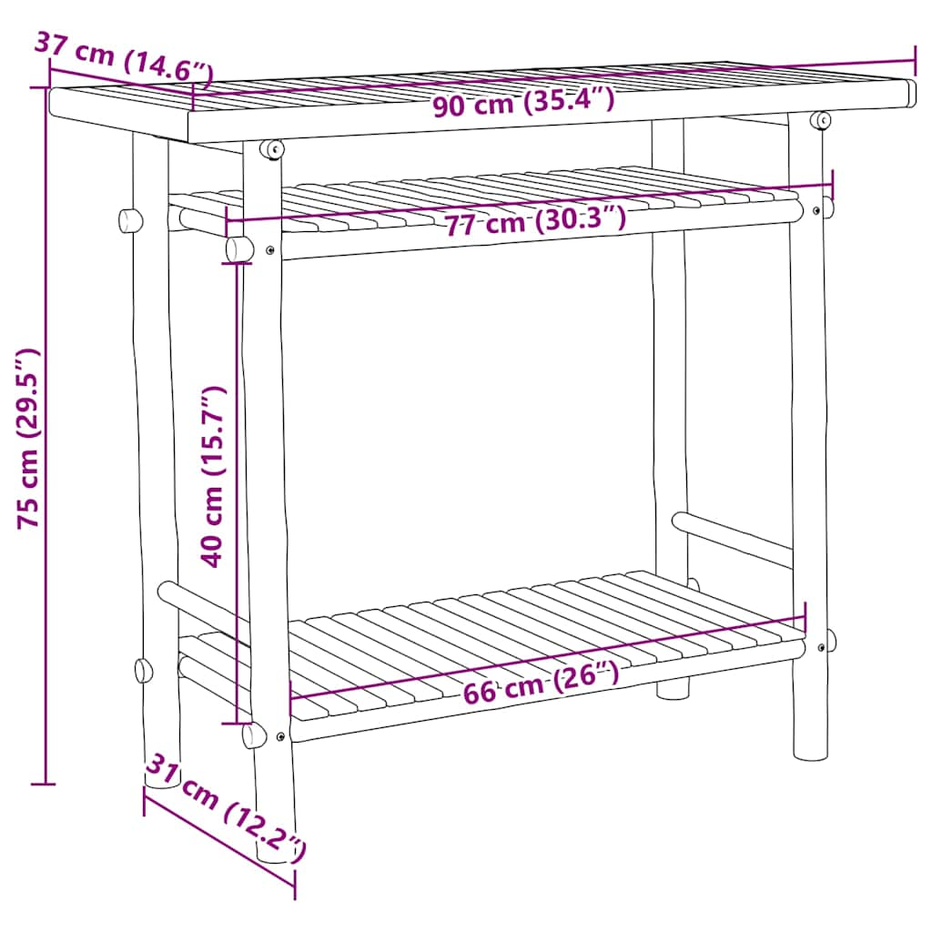 konsoollaud, 90 x 37 x 75 cm, bambus