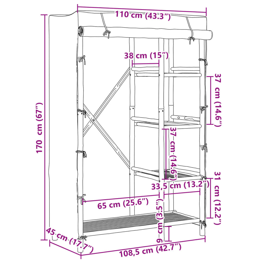 riidekapp, 110 x 45 x 170 cm, bambus