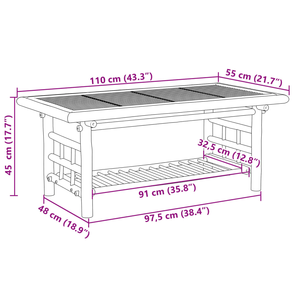 kohvilaud, 110 x 55 x 45 cm, bambus