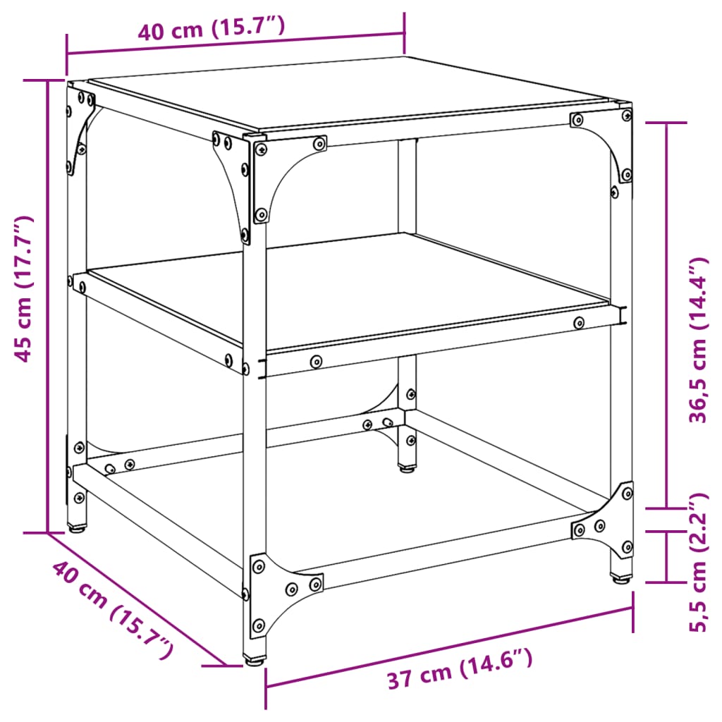 kohvilauad 2 tk, must klaasplaat, 40x40x45 cm, teras