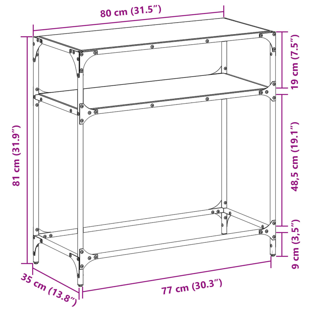 журнальный столик, прозрачная стеклянная столешница, 80x35x81 см, сталь