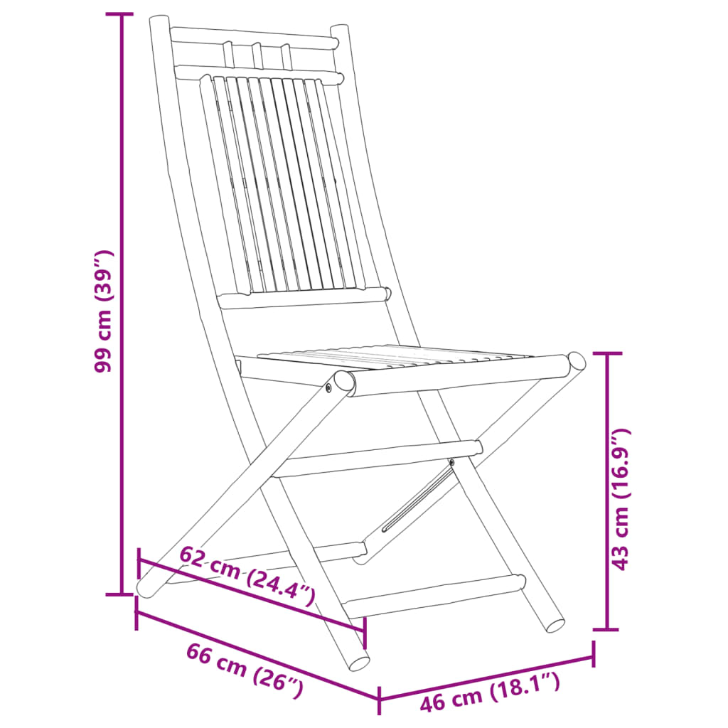 kokkupandavad aiatoolid 2 tk, 46 x 66 x 99 cm, bambus