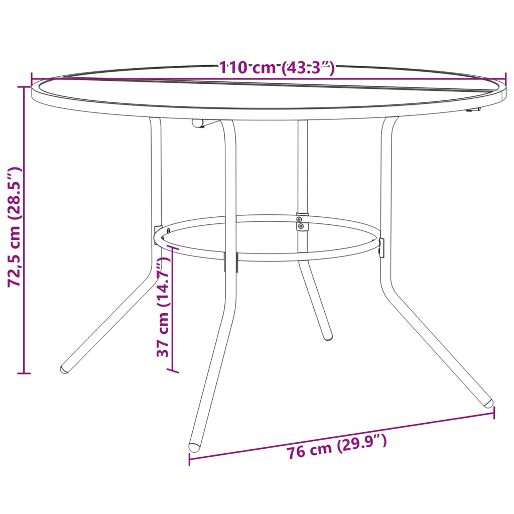 ümmargune terrassilaud, antratsiithall, Ø110 x 72,5 cm, teras