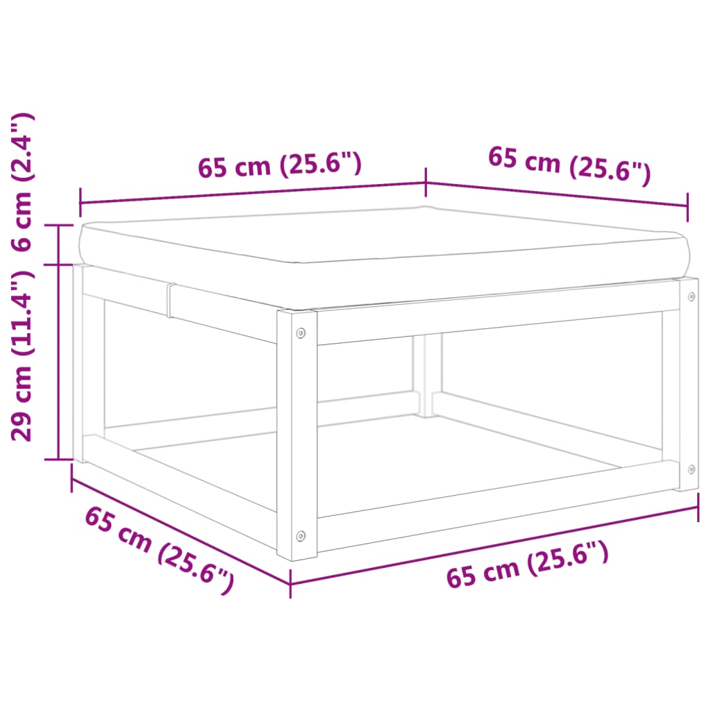 Садовая подставка для ног с подушкой, 65 x 65 x 6 см, дерево акации