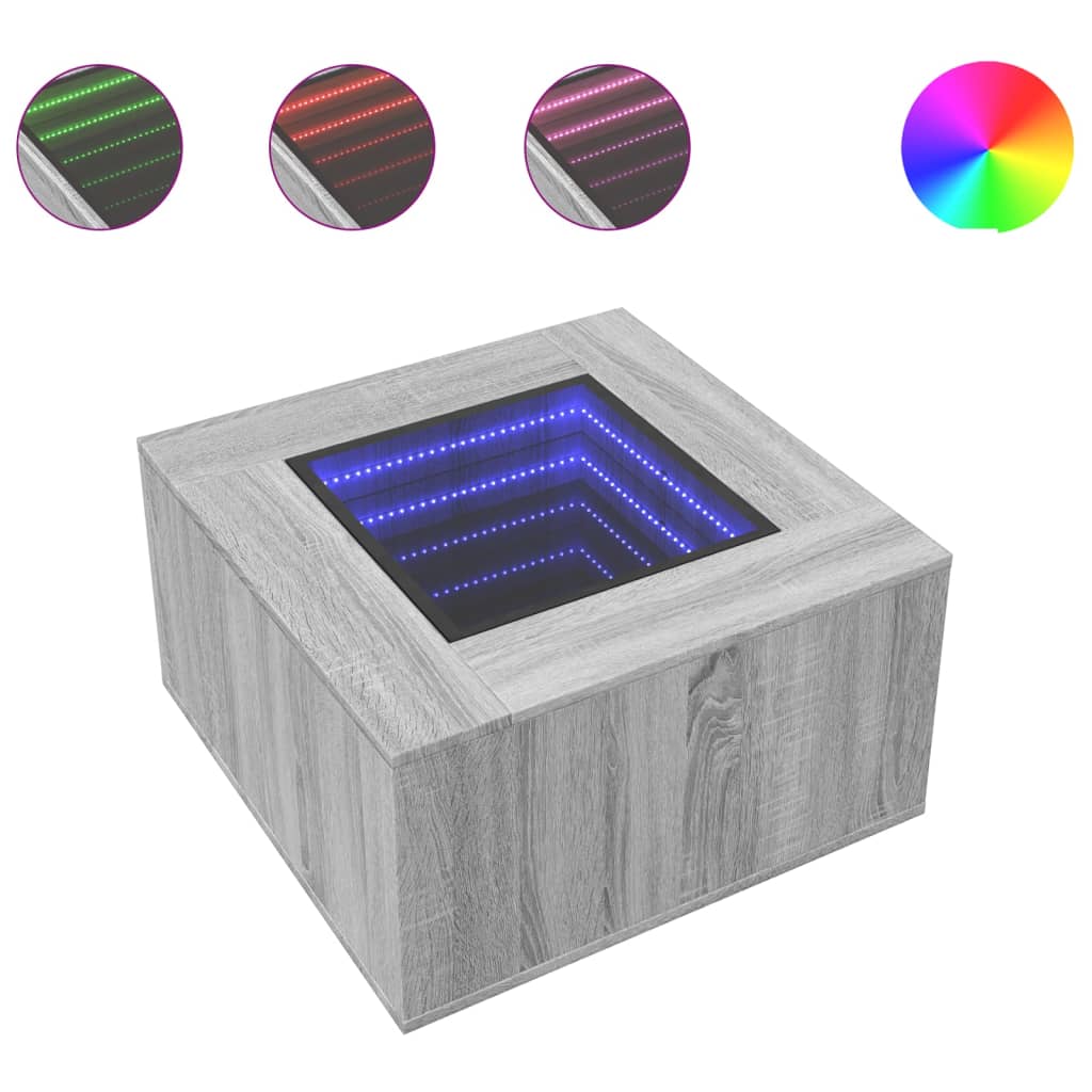 журнальный столик со светодиодной подсветкой, серый дуб Сонома, 60x60x40 см, искусственное дерево