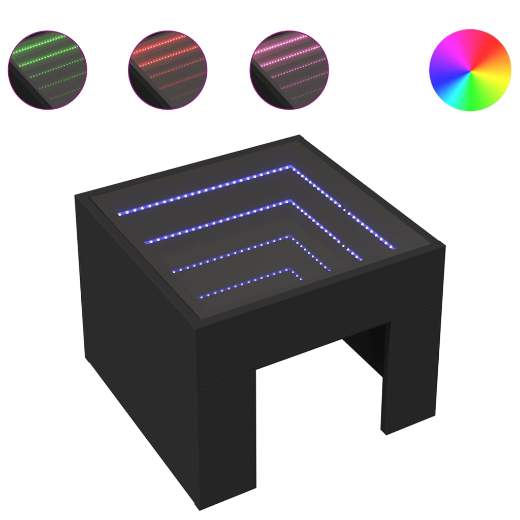 kohvilaud LED-tuledega, must, 40 x 40 x 30 cm