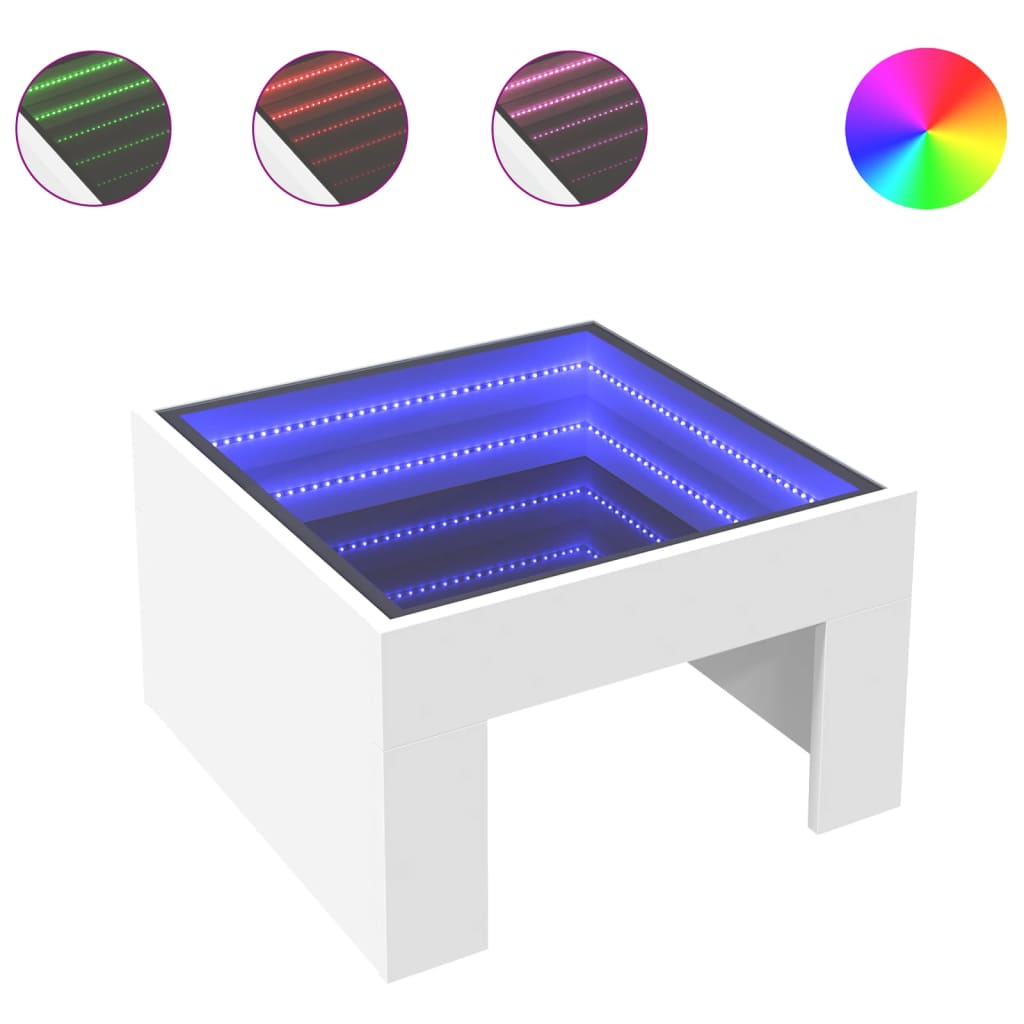 kohvilaud LED-tuledega, valge, 50x50x30 cm