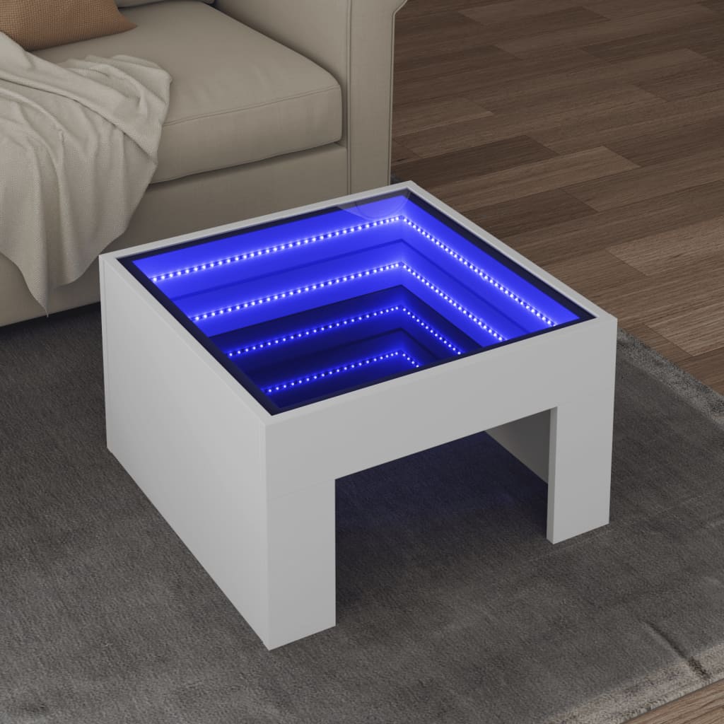 kohvilaud LED-tuledega, valge, 50x50x30 cm