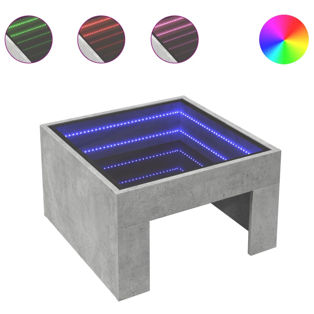 kohvilaud LED-tuledega, betoonhall, 50x50x30 cm