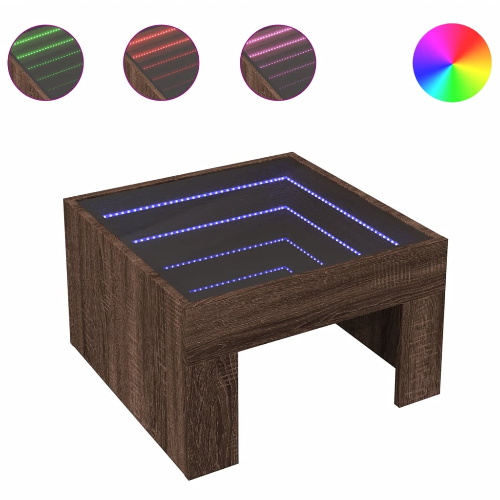 kohvilaud LED-tuledega, pruun tamm, 50x50x30 cm