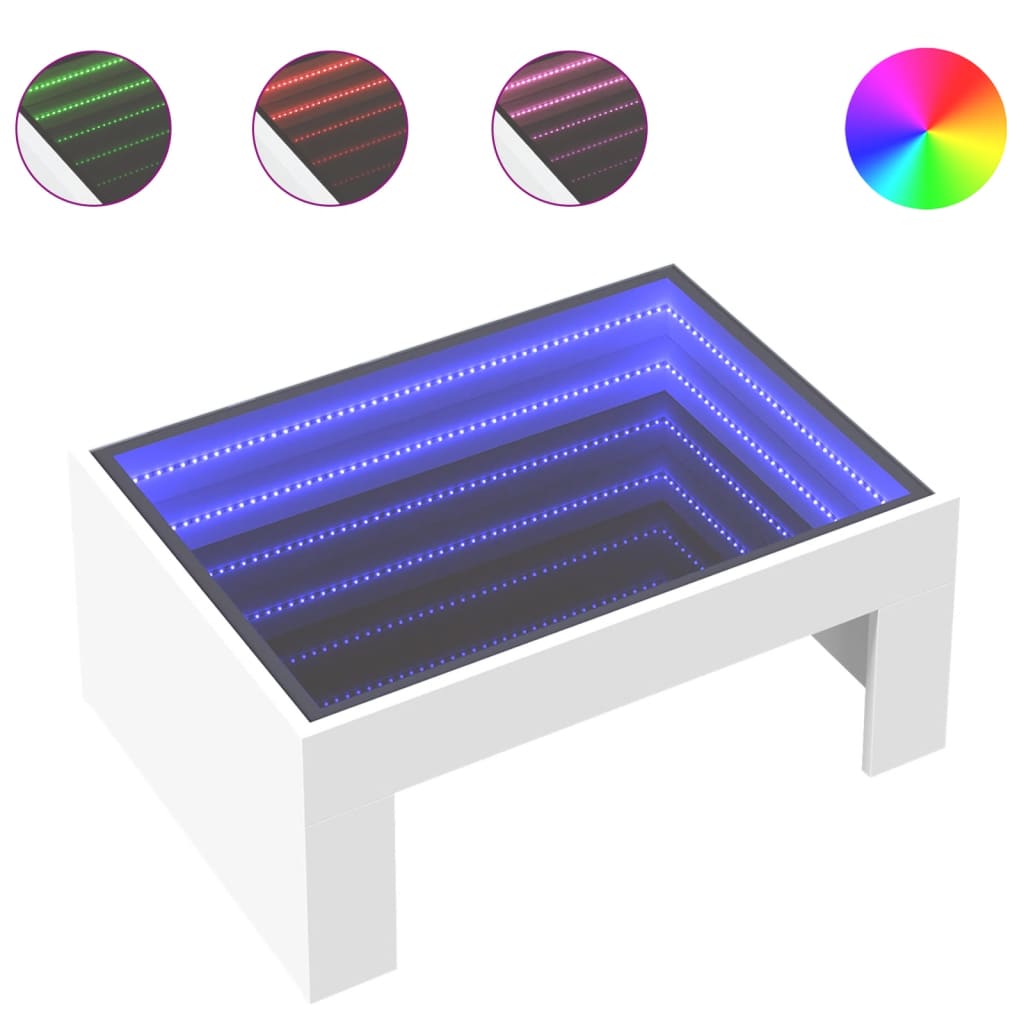 kohvilaud LED-tuledega, valge, 70x50x30 cm