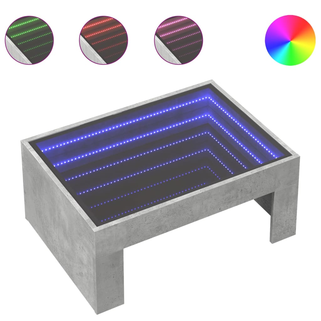 kohvilaud LED-tuledega, betoonhall, 70x50x30 cm