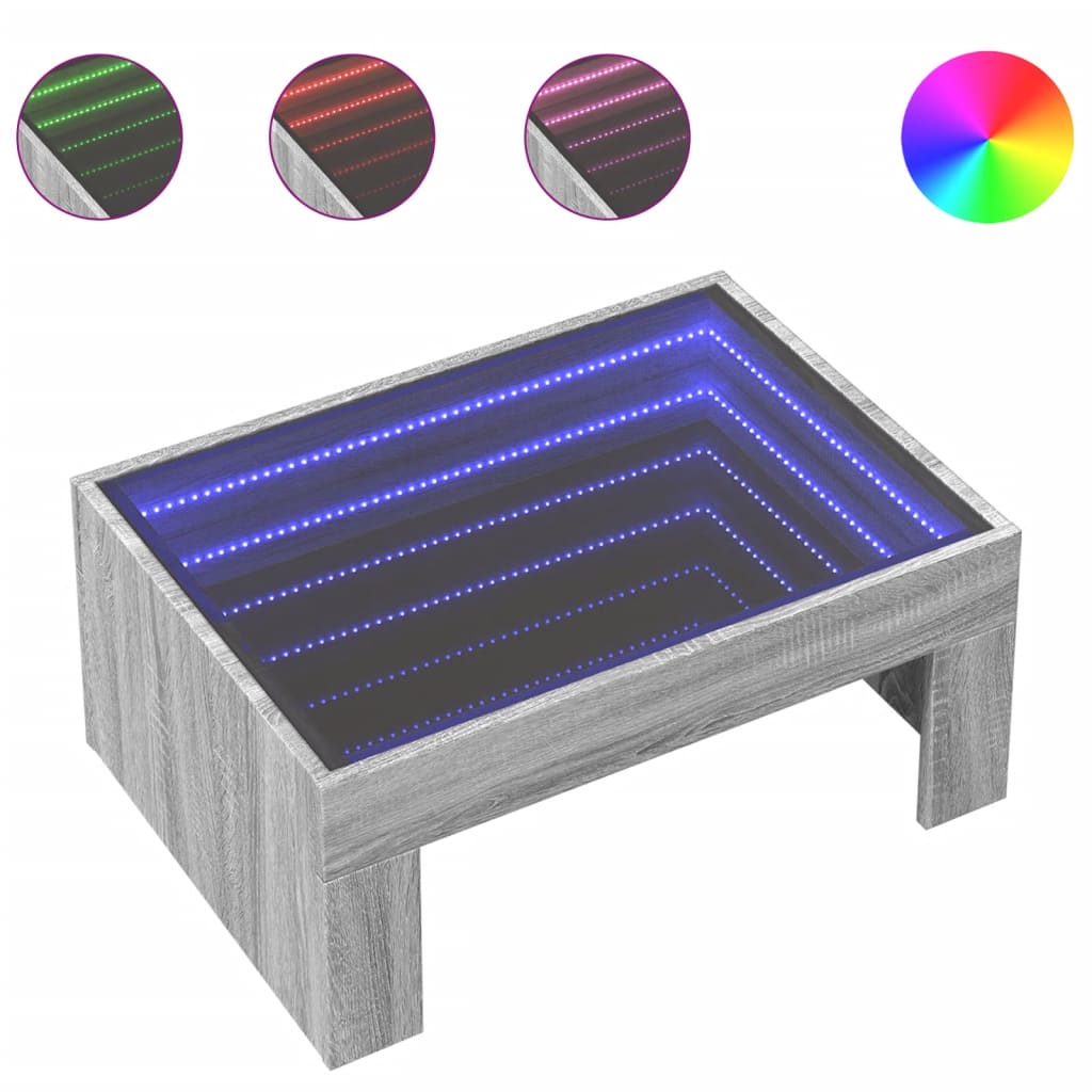 kohvilaud LED-tuledega, hall Sonoma tamm, 70x50x30 cm