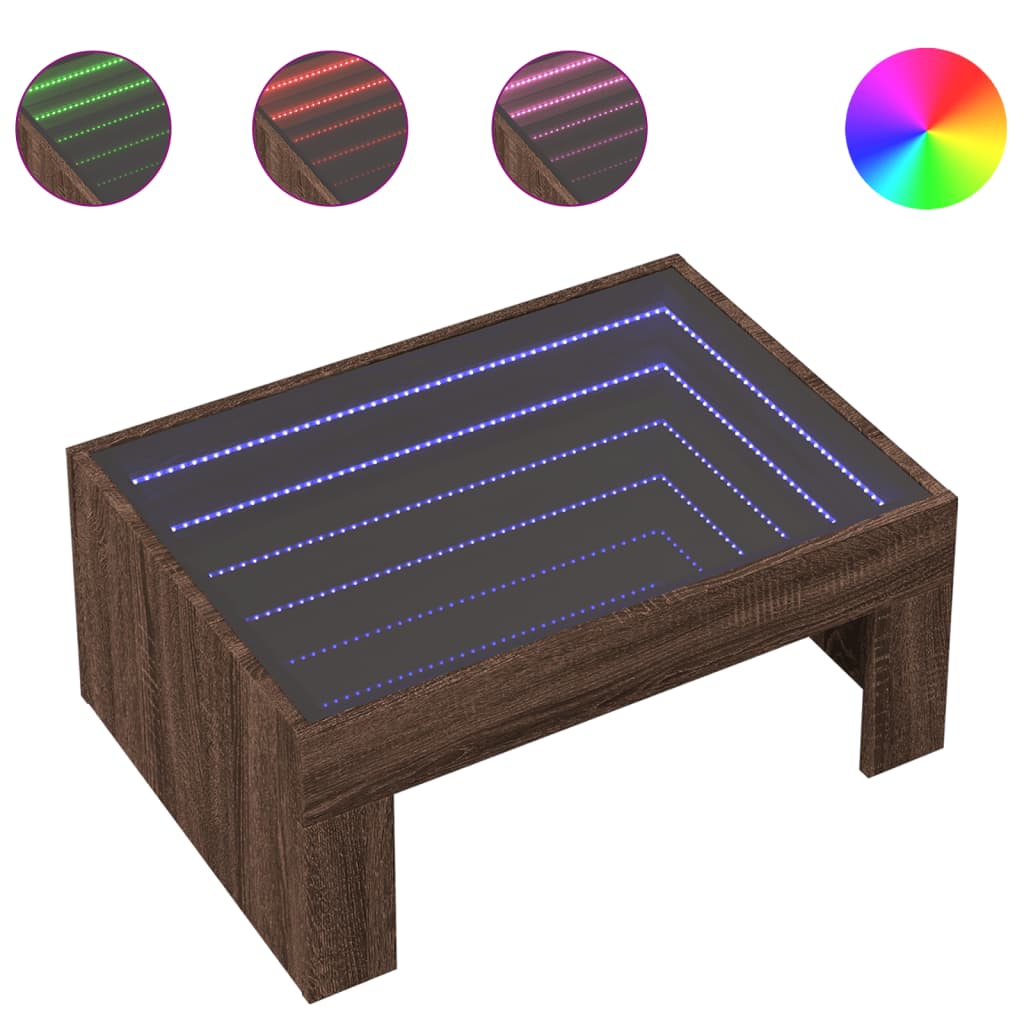 kohvilaud LED-tuledega, pruun tamm, 70x50x30 cm