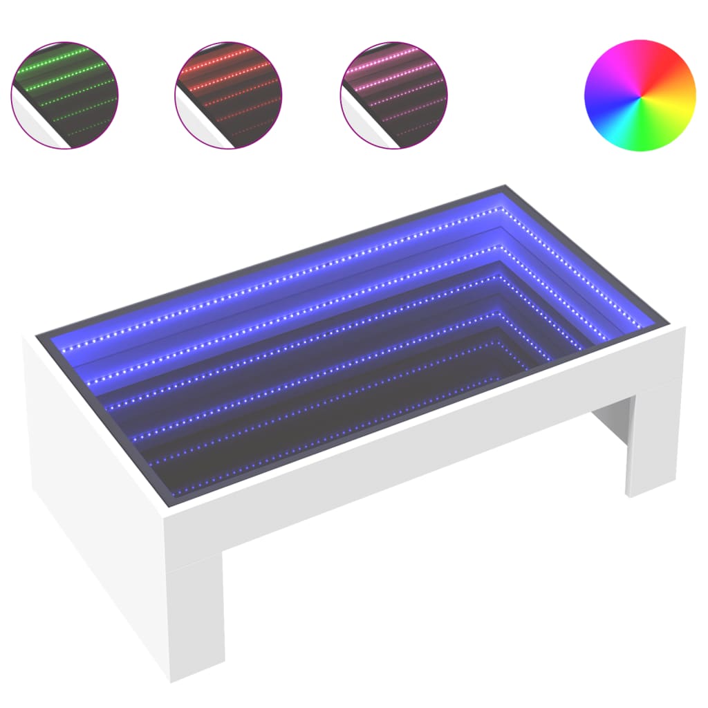 kohvilaud LED-tuledega, valge, 90x50x30 cm