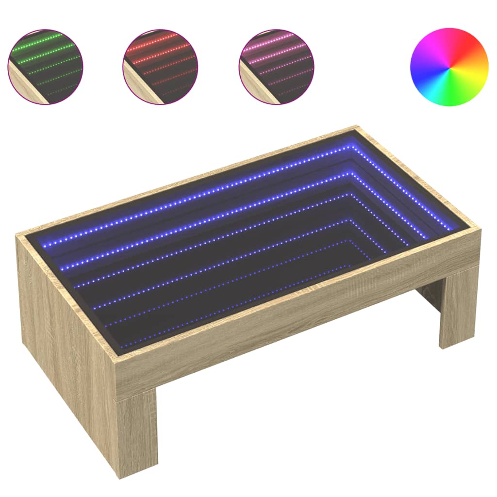 kohvilaud LED-tuledega, Sonoma tamm, 90x50x30 cm