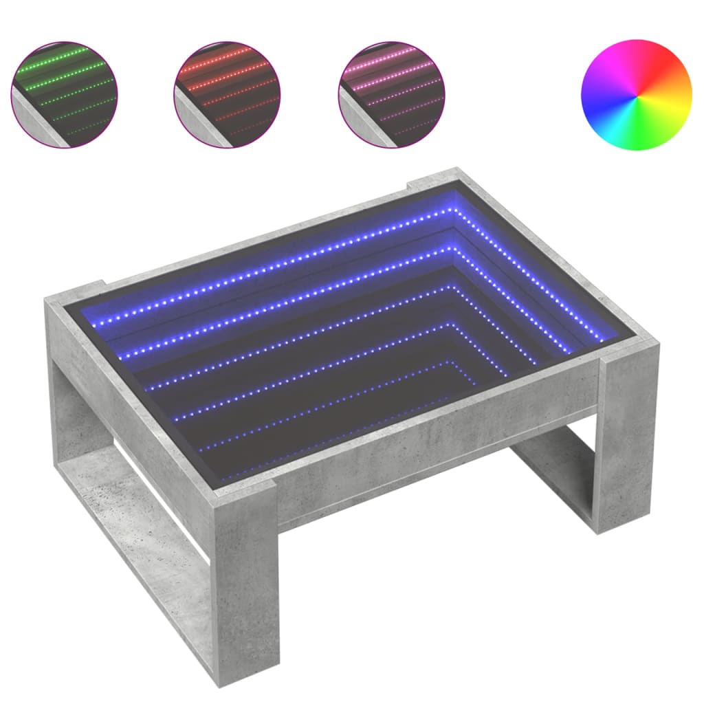 kohvilaud LED-tuledega, betoonhall, 70x53x30 cm