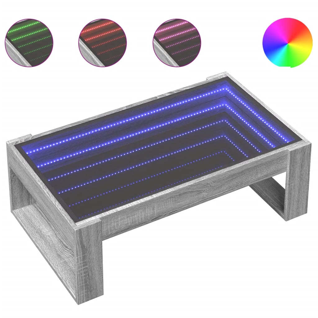 kohvilaud LED-tuledega, hall Sonoma tamm, 90x53x30 cm