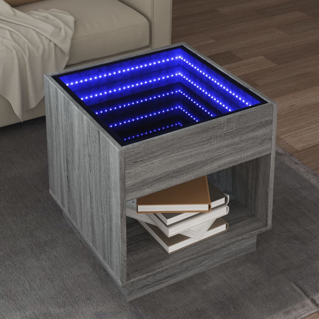 kohvilaud LED-tuledega, hall Sonoma tamm, 50x50x50 cm