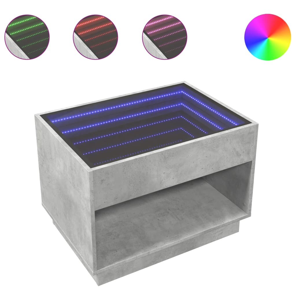 kohvilaud LED-tuledega, betoonhall, 70x50x50 cm