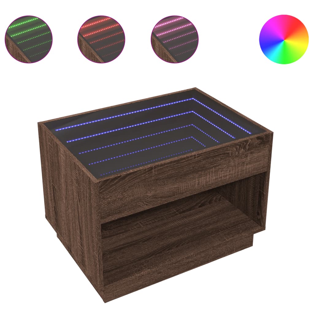 журнальный столик со светодиодной подсветкой, коричневый дуб, 70x50x50 см