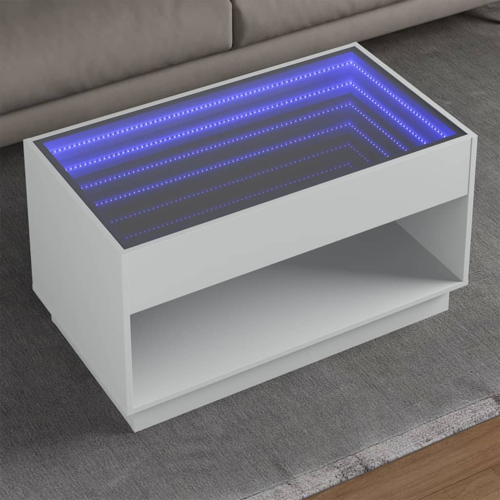 kohvilaud LED-tuledega, valge, 90x50x50 cm