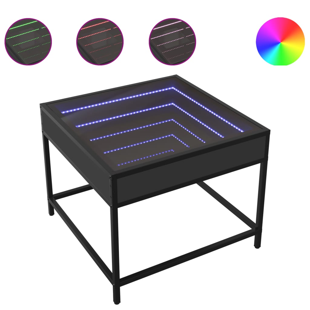 kohvilaud LED-tuledega, must, 50x50x41 cm