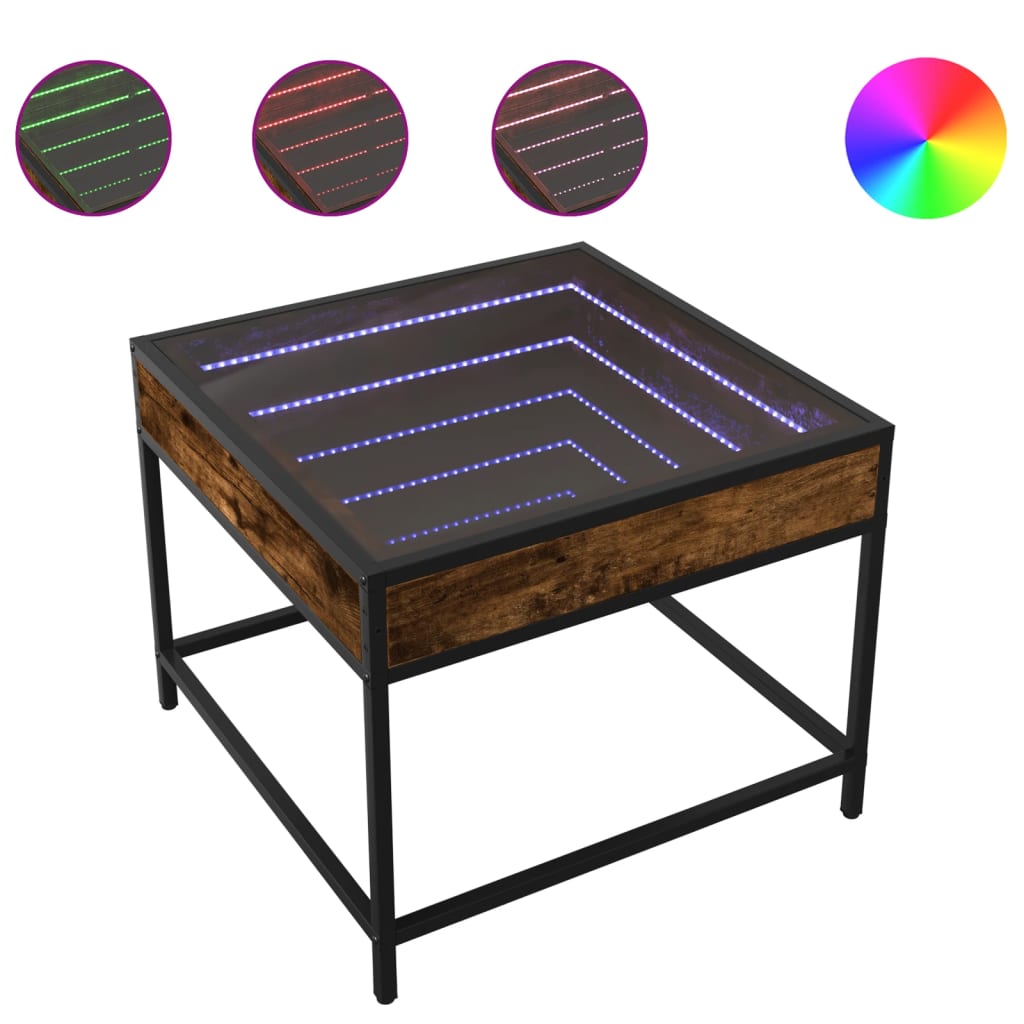 kohvilaud LED-tuledega, suitsutatud tamm, 50x50x41 cm