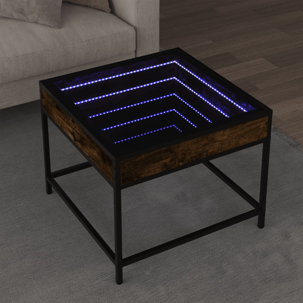 kohvilaud LED-tuledega, suitsutatud tamm, 50x50x41 cm