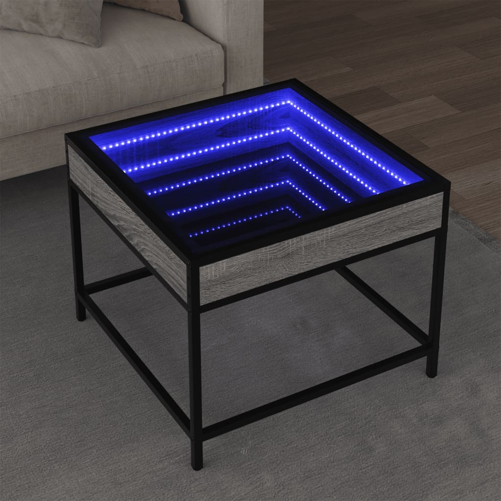 kohvilaud LED-tuledega, hall Sonoma tamm, 50x50x41 cm