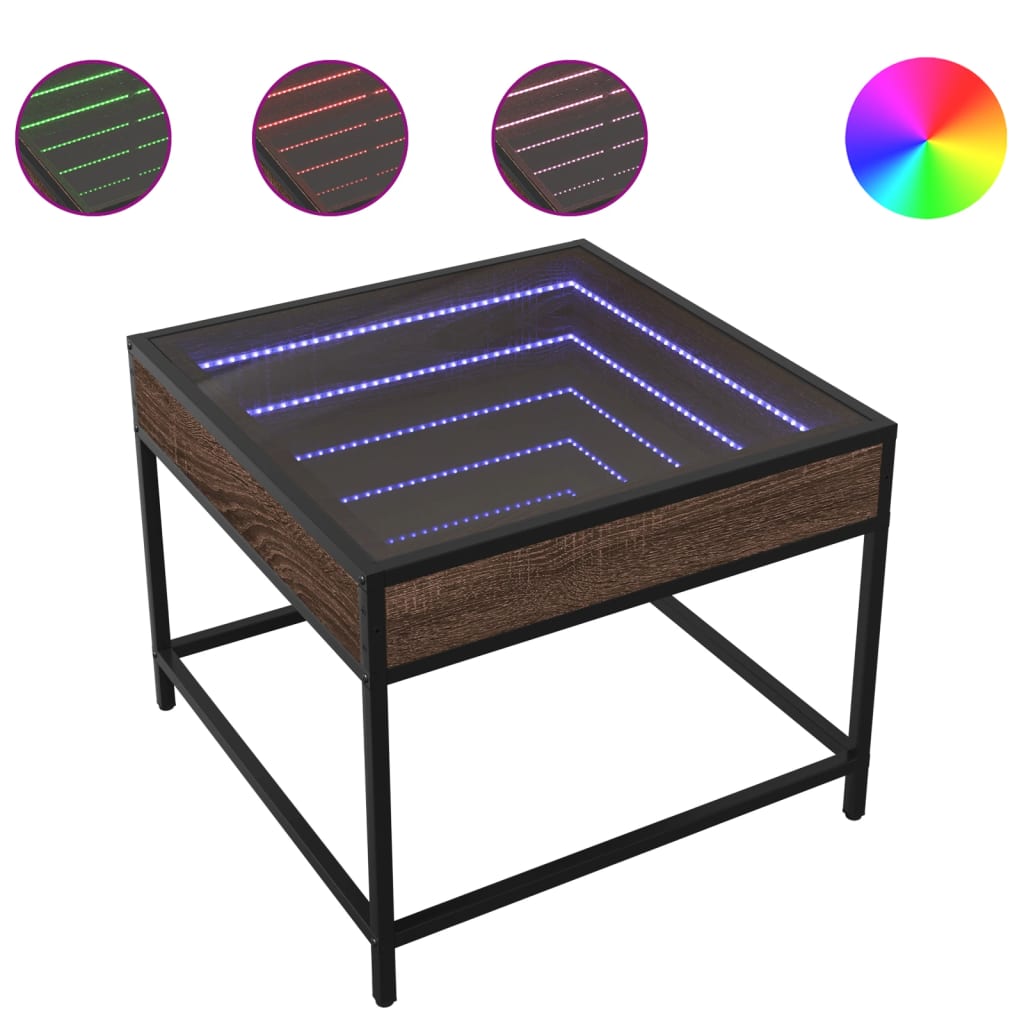 kohvilaud LED-tuledega, pruun tamm, 50x50x41 cm