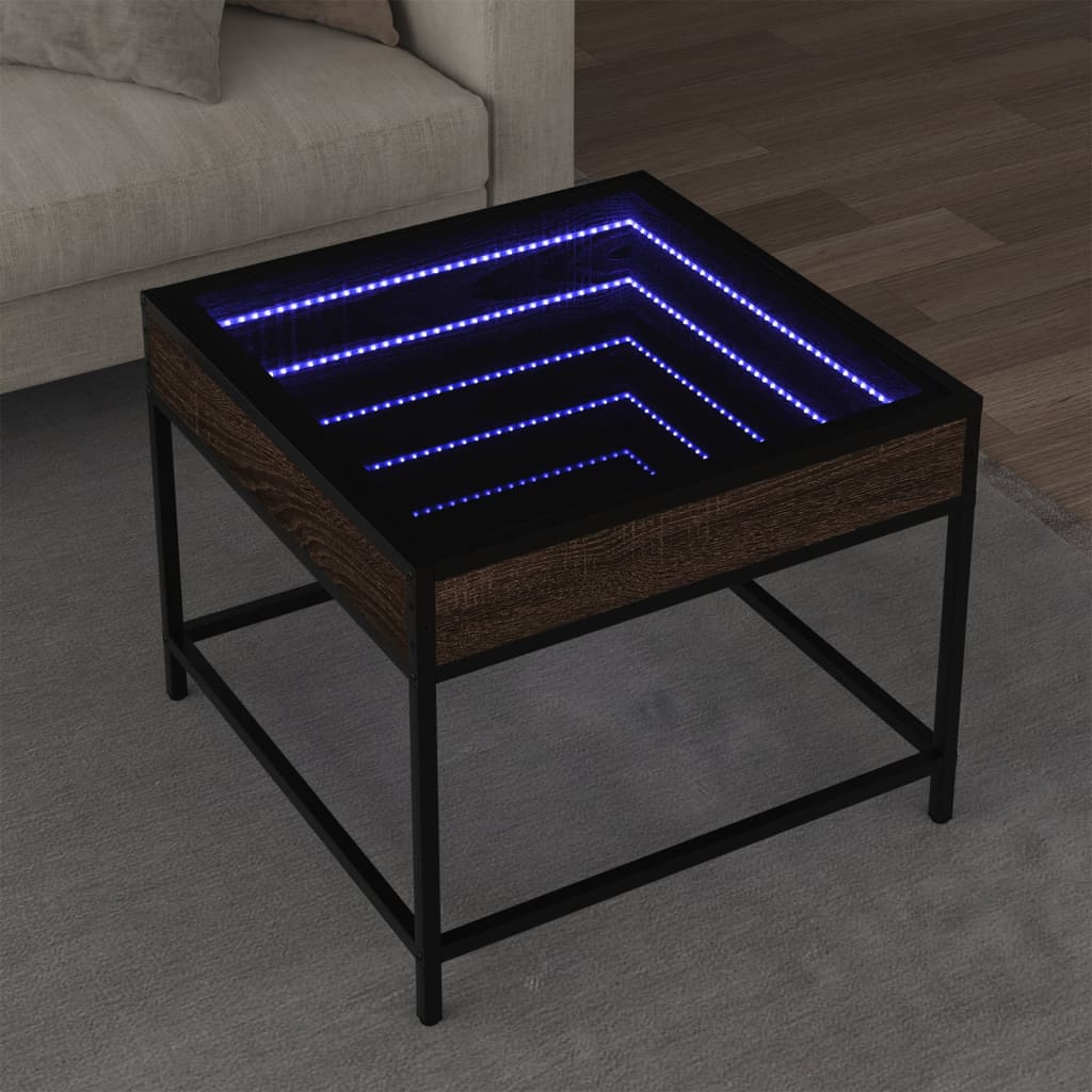 kohvilaud LED-tuledega, pruun tamm, 50x50x41 cm