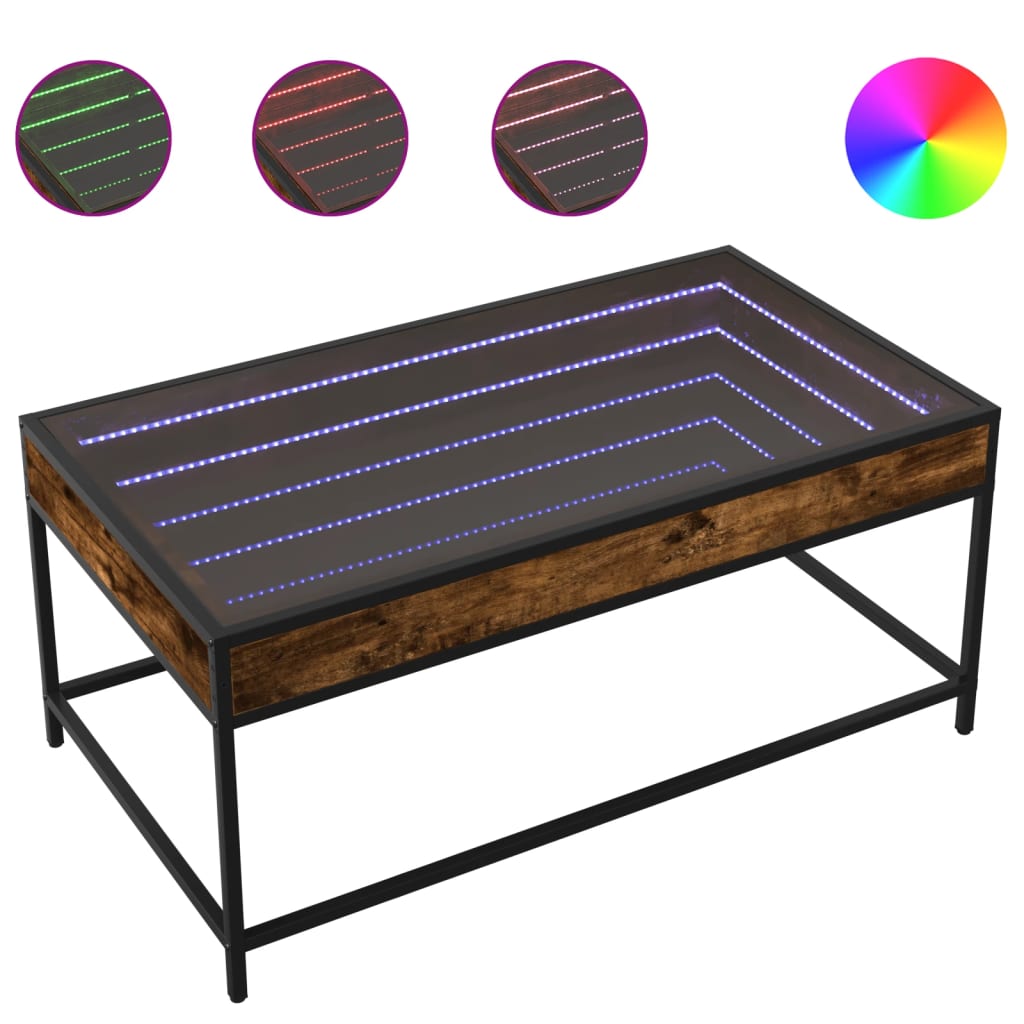 kohvilaud LED-tuledega, suitsutatud tamm, 90x50x41 cm