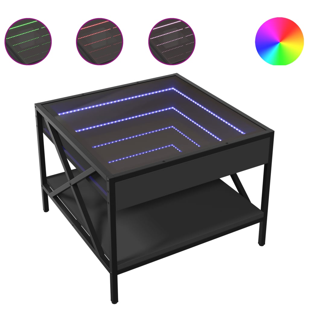 kohvilaud LED-tuledega, must, 50x50x38 cm