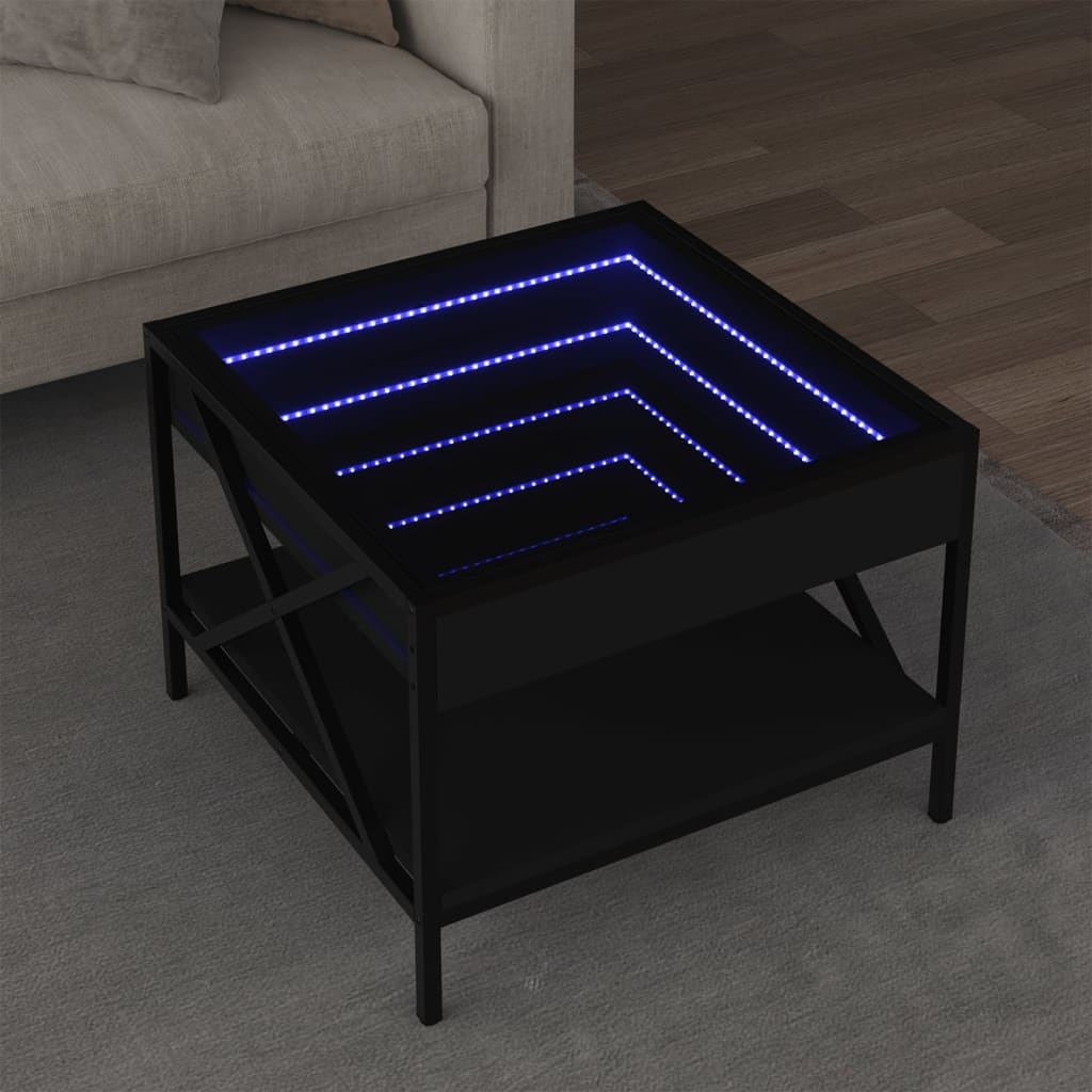 kohvilaud LED-tuledega, must, 50x50x38 cm