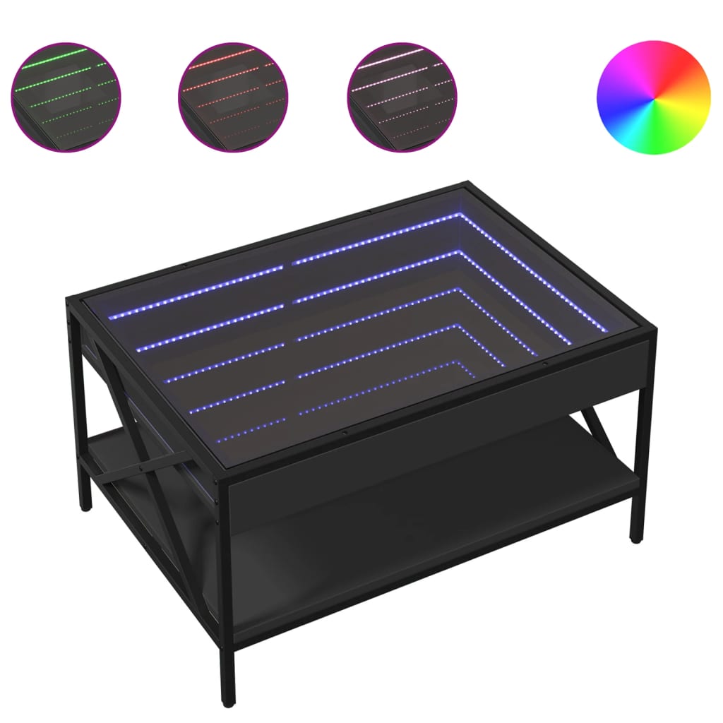 kohvilaud LED-tuledega, must, 70x50x38 cm