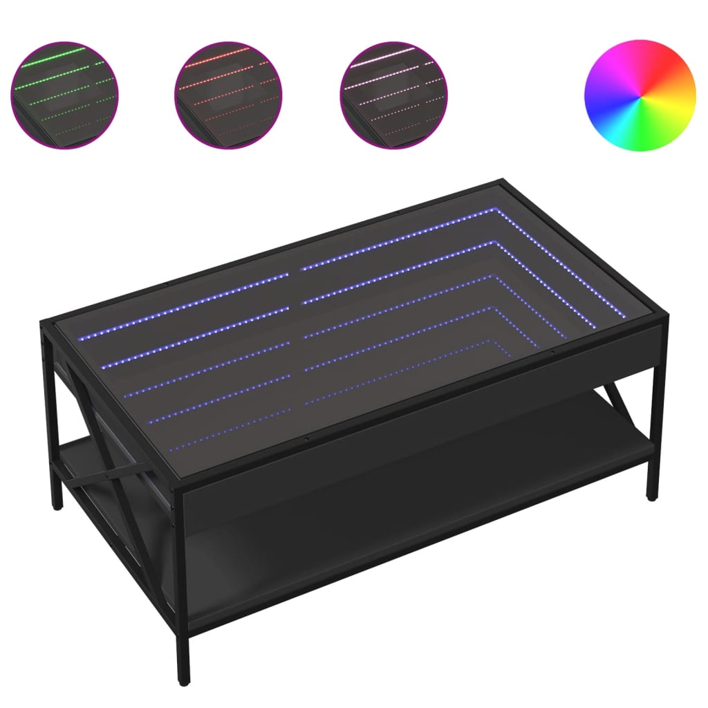 kohvilaud LED-tuledega, must, 90x50x38 cm